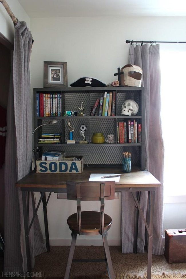 Wooden Desk, Metal Edges Workspace
