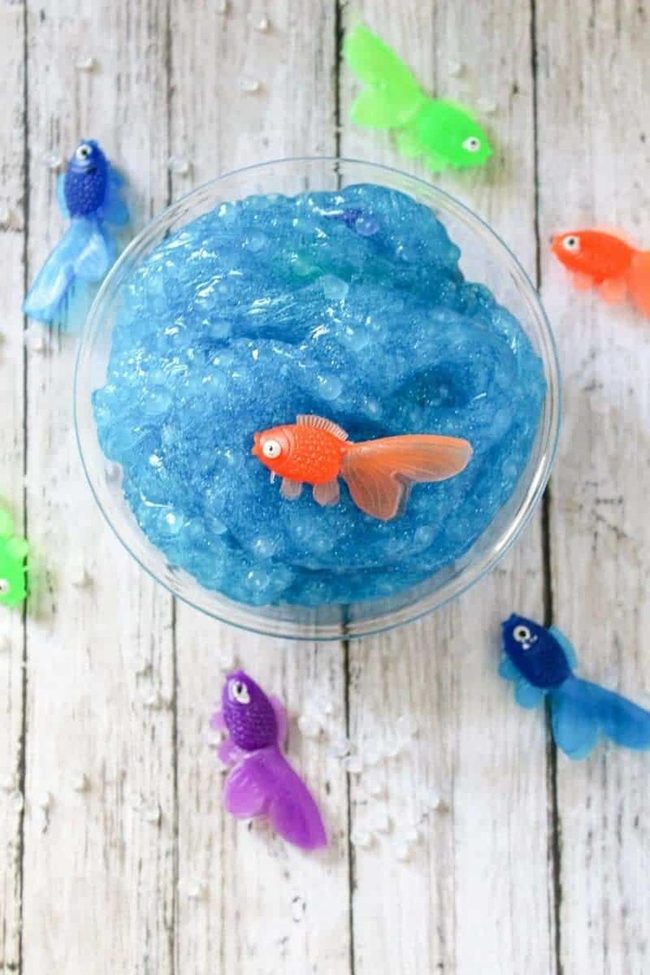 Electric Blue Slime With Floating Fish