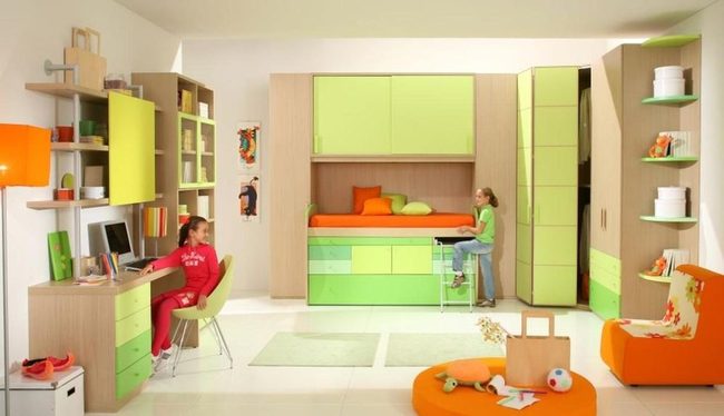 Green And Orange Kids' Bedroom Storage