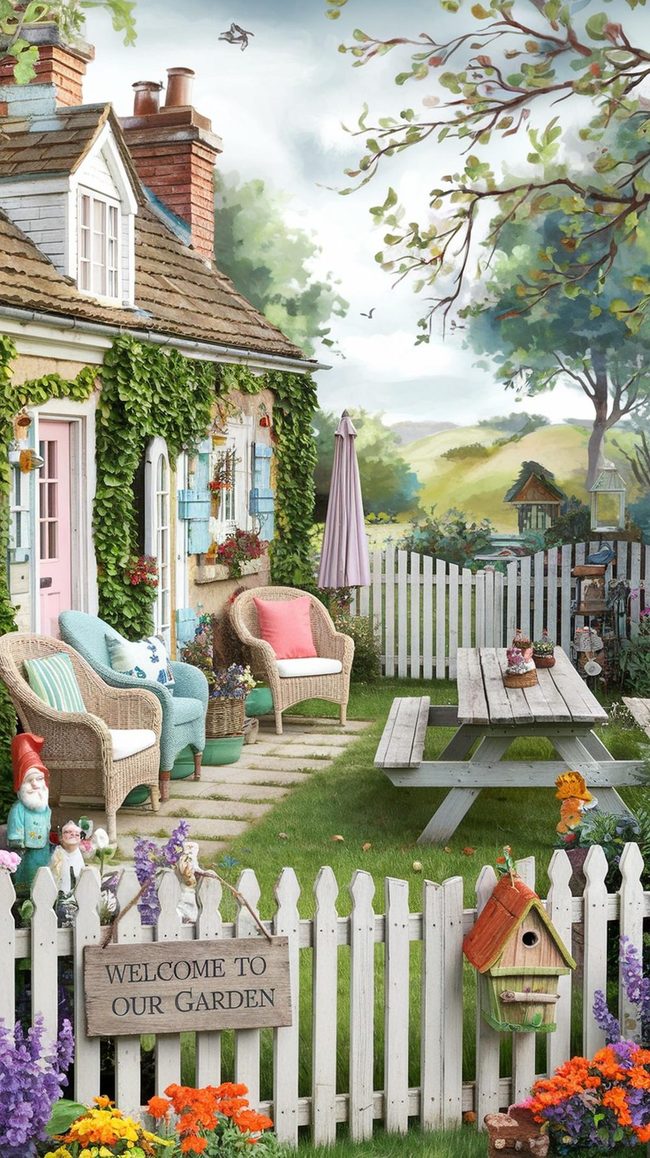 Ivy-Covered Picket Fence Garden