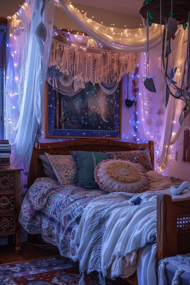 Draped Lights Bedroom Sanctuary