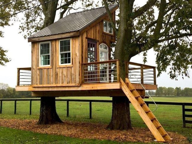 Weathered Wood Treehouse Metal Roof