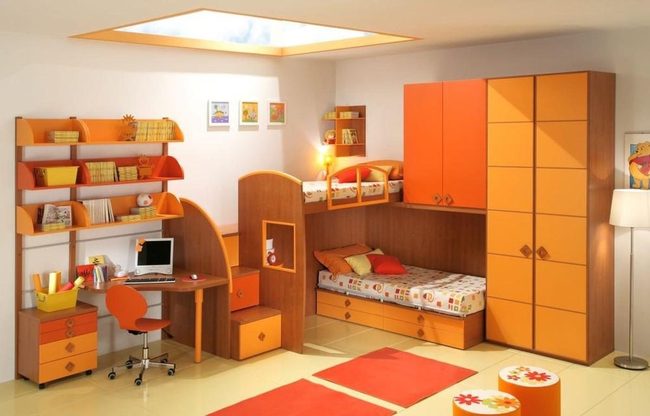 Bright Orange Yellow Kids Bedroom