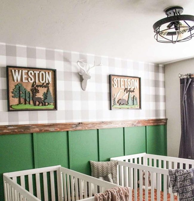 Plaid Accent Walls with Wood Molding