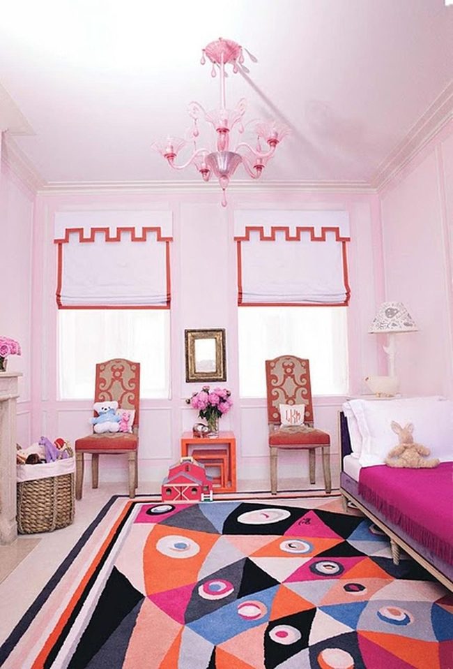 Pink Walls, Geometric Floors, Fresh Flowers