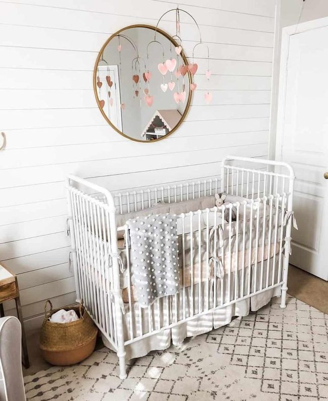 Pink Nursery, Gold Mirror, Heart Mobile