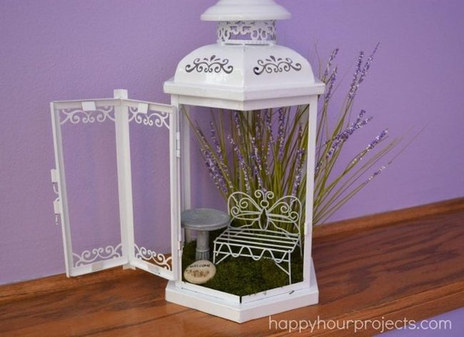 White Lantern Miniature Garden
