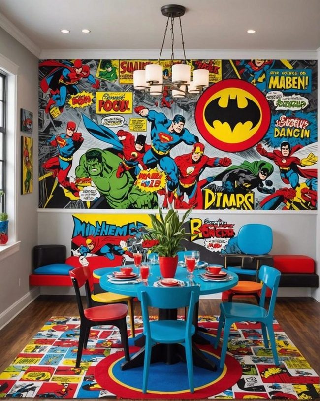 Superhero Blue, Red, Yellow Comic Walls