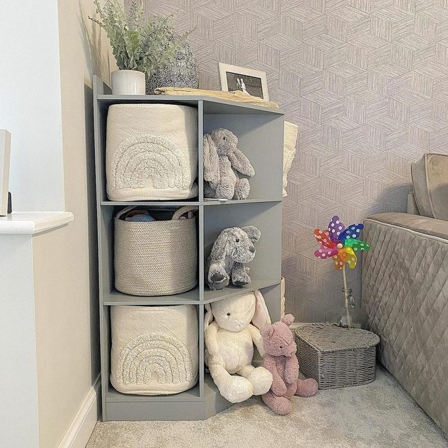 Neutral Storage Unit With Colorful Pinwheels