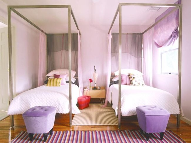Purple Twin Beds White Linens