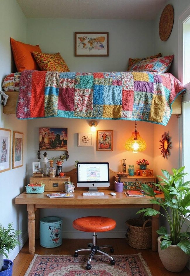 Colorful Patchwork Loft Bed Mashup
