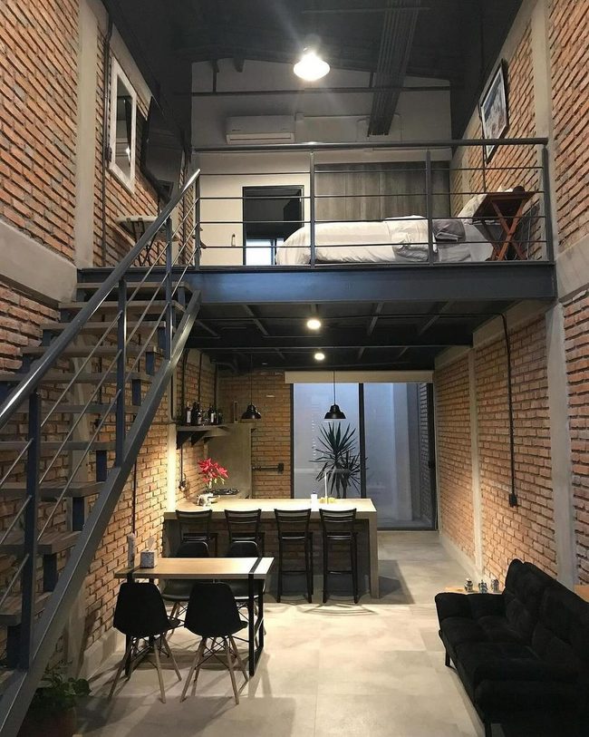 Industrial Brick Loft Bedroom