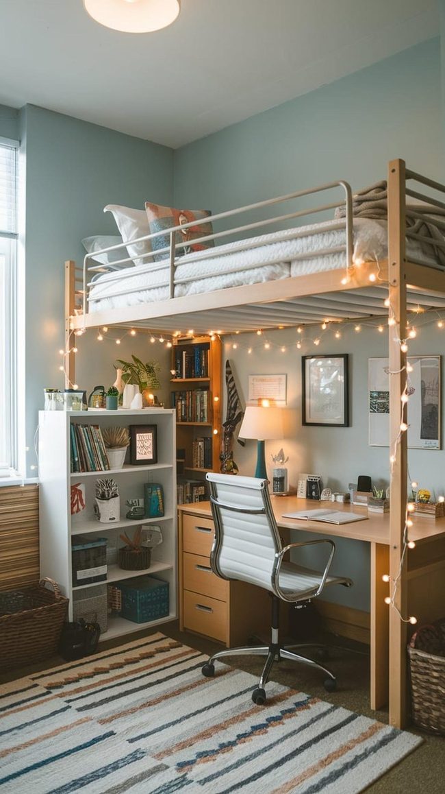 Hanging Shelves Enhance Tiny Rooms