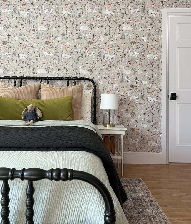Gray Woodland Animals With Coral Accents