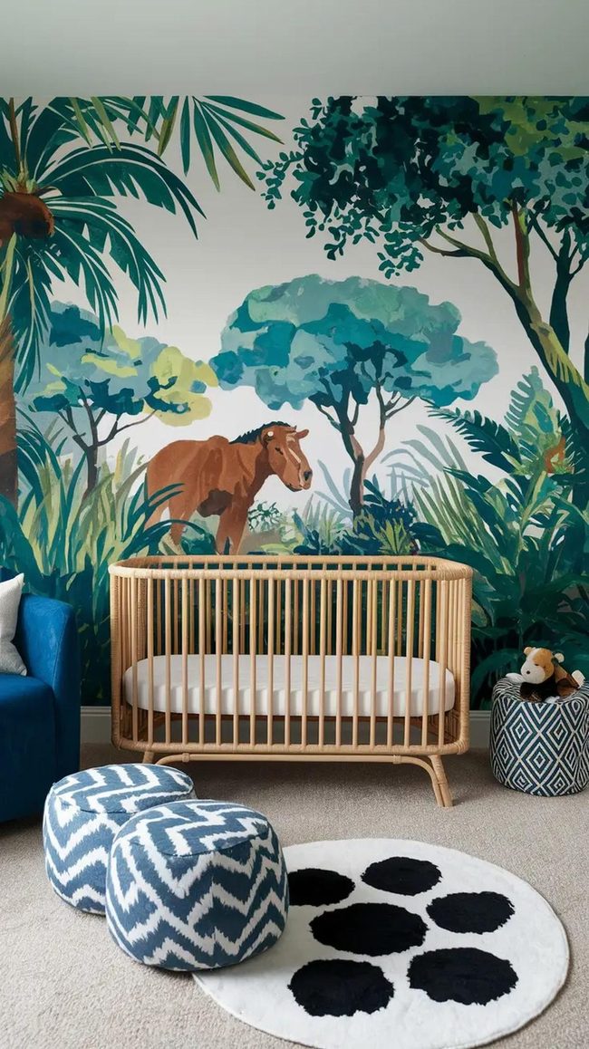 Green And Blue Jungle Animal Nursery