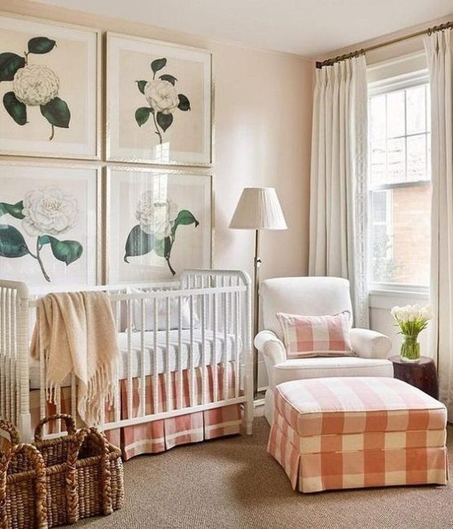 White, Pink Stripes, Botanical Prints