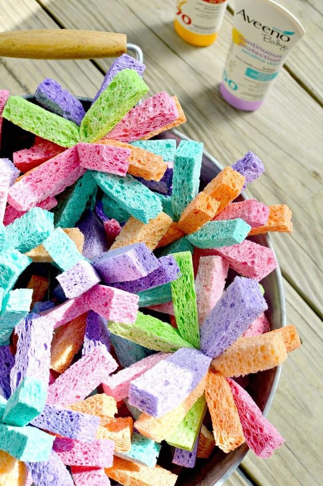 Rainbow Sponges In Metal Bucket