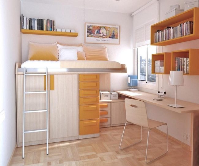 Orange Accents Meet Light Wood Storage