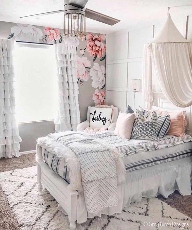 Pink Blooms on Gray Walls