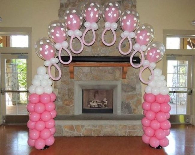 Stone Fireplace Pink Balloon Celebration