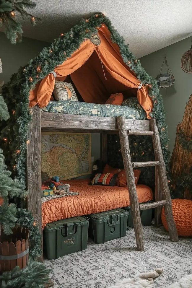 Forest Green Treehouse With Orange Warmth