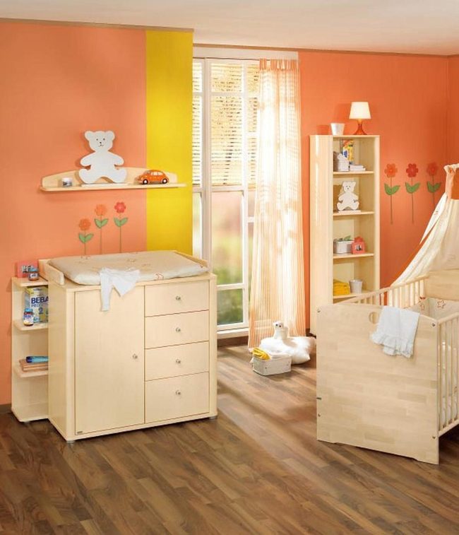 Sunny Orange Nursery With Wood