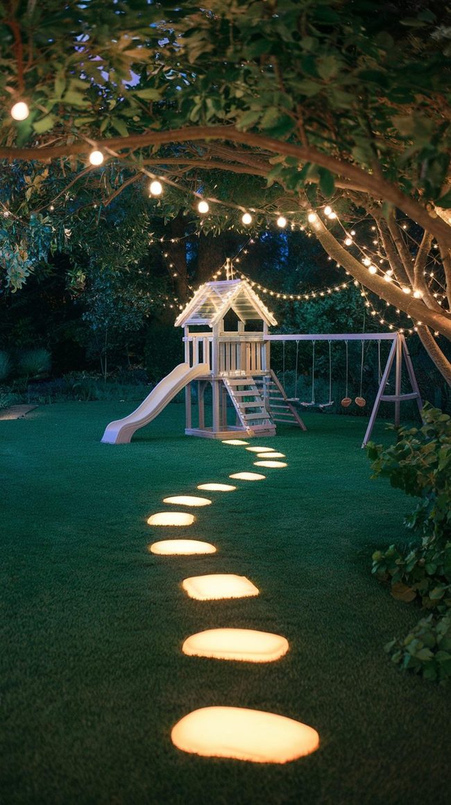 Glowing Hopscotch Under Fairy Lights