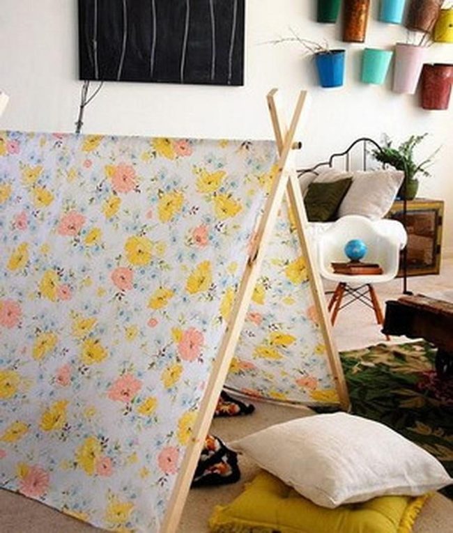 Fabric Tent, Colorful Pots, White Chair