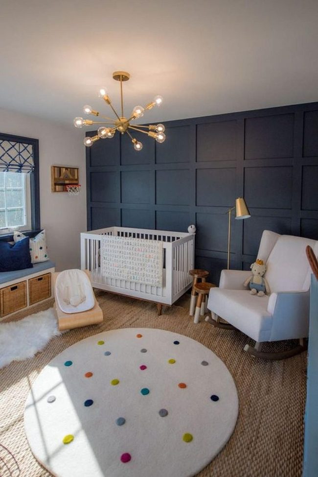 Deep Blue Nursery With Rainbow Accents