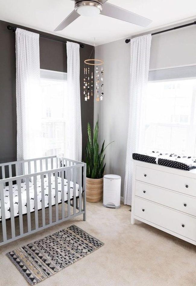 Gray Scandinavian Nursery With Sunlight