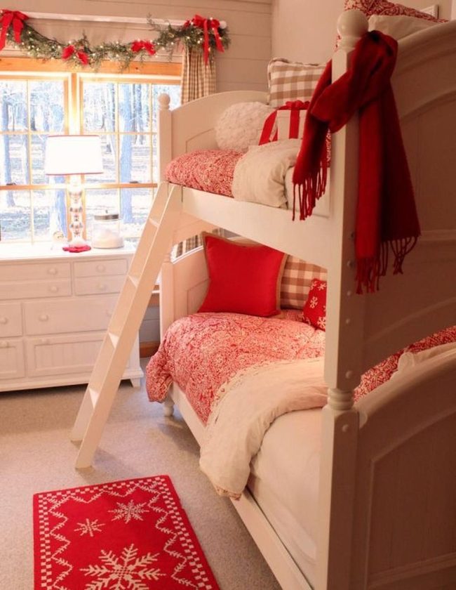 Red And White Winter Bunk Beds