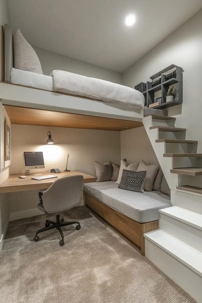 Lofted Bed Dual-Zone Workspace