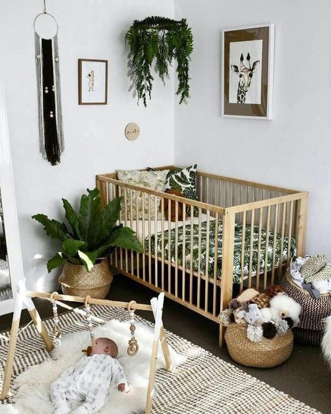 Natural Wood Nursery With Green Plants