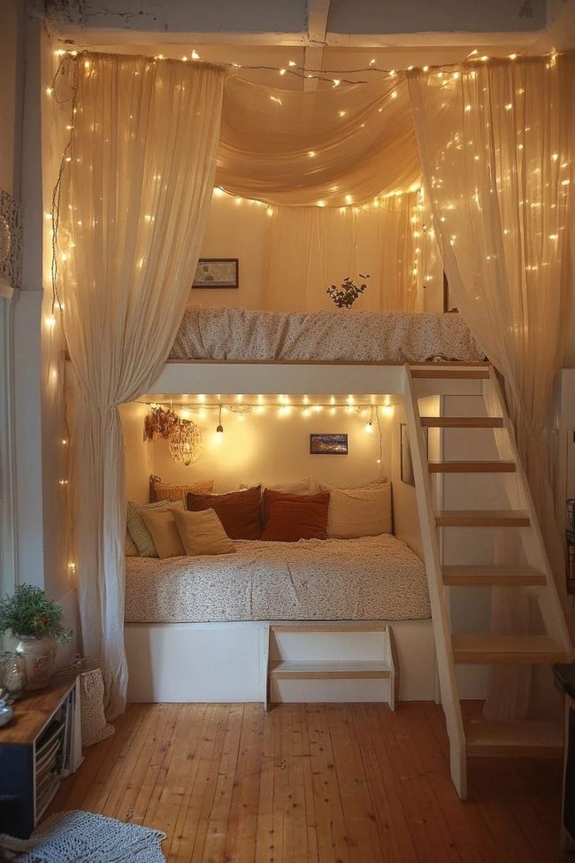 Lofted Bedroom With Draped Canopy