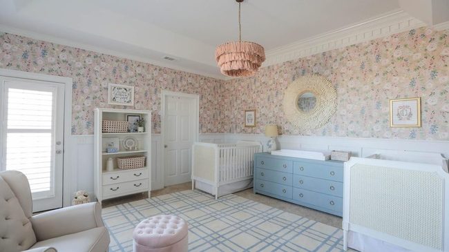 Blue Plaid Meets Floral Wallpaper