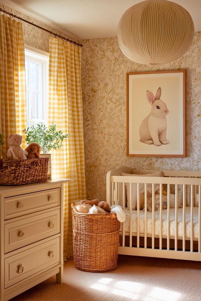 Diffused Yellow Gingham Child'S Room