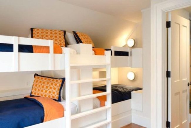White Bunk Beds, Navy Orange Accents