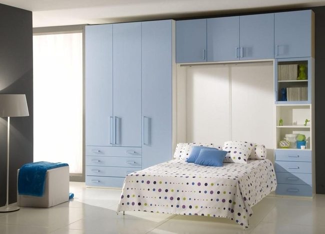 Blue Wall Storage Bedroom