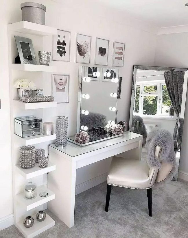 Silver Makeup Vanity Corner