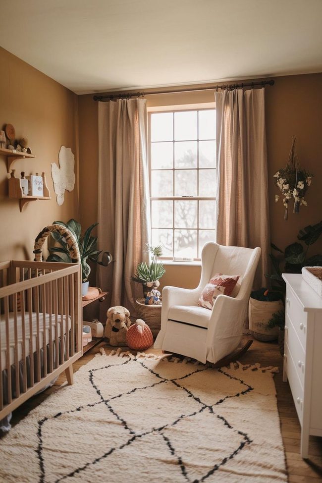 Beige Wood Crib Nursery
