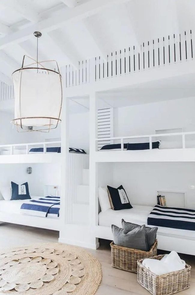 Navy Bunk Beds, White Beams