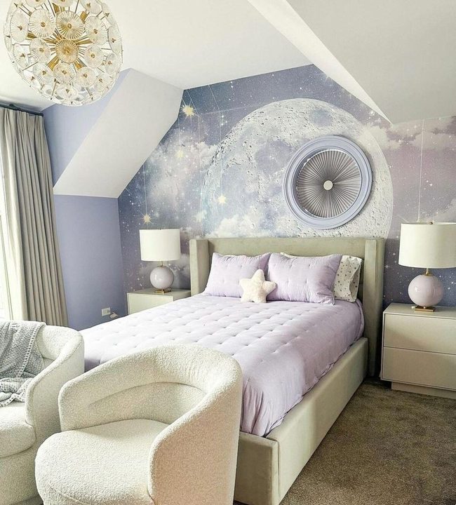 Lilac Bedroom, Moonlit Wall Mural