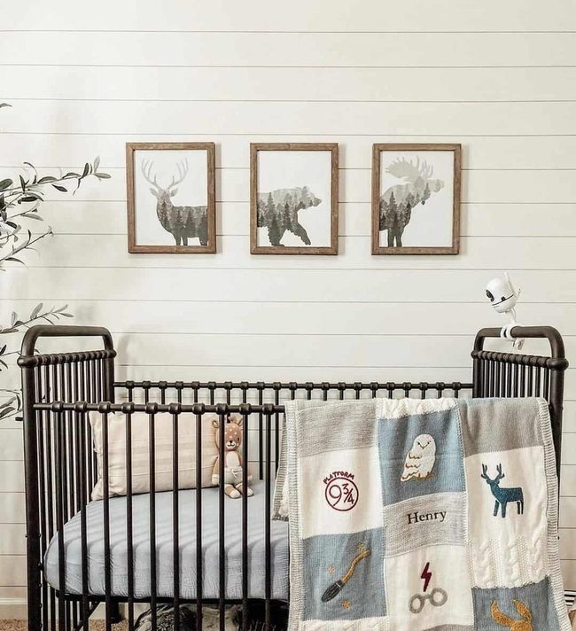 White Shiplap And Iron Crib Nursery