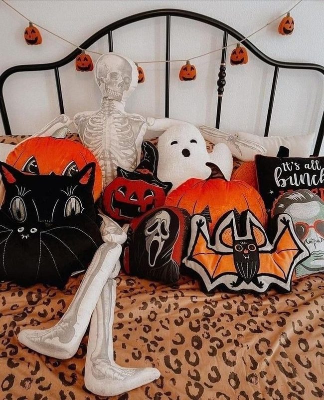 Orange Pumpkins, Leopard Print, Grinning Cat