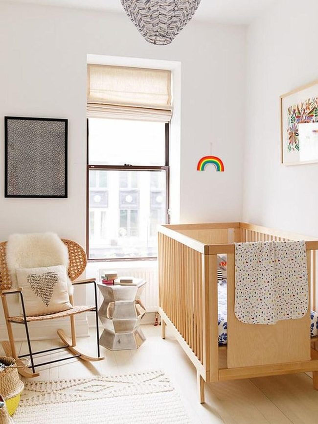 Wooden Crib With Rainbow Accents