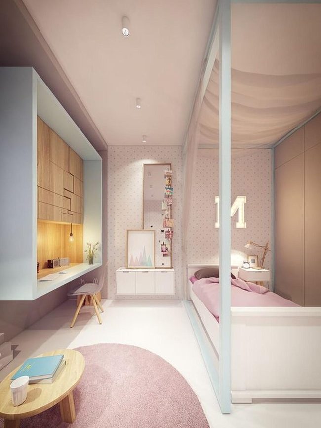 Pink Walls, Purple Bedding, Minimal Space