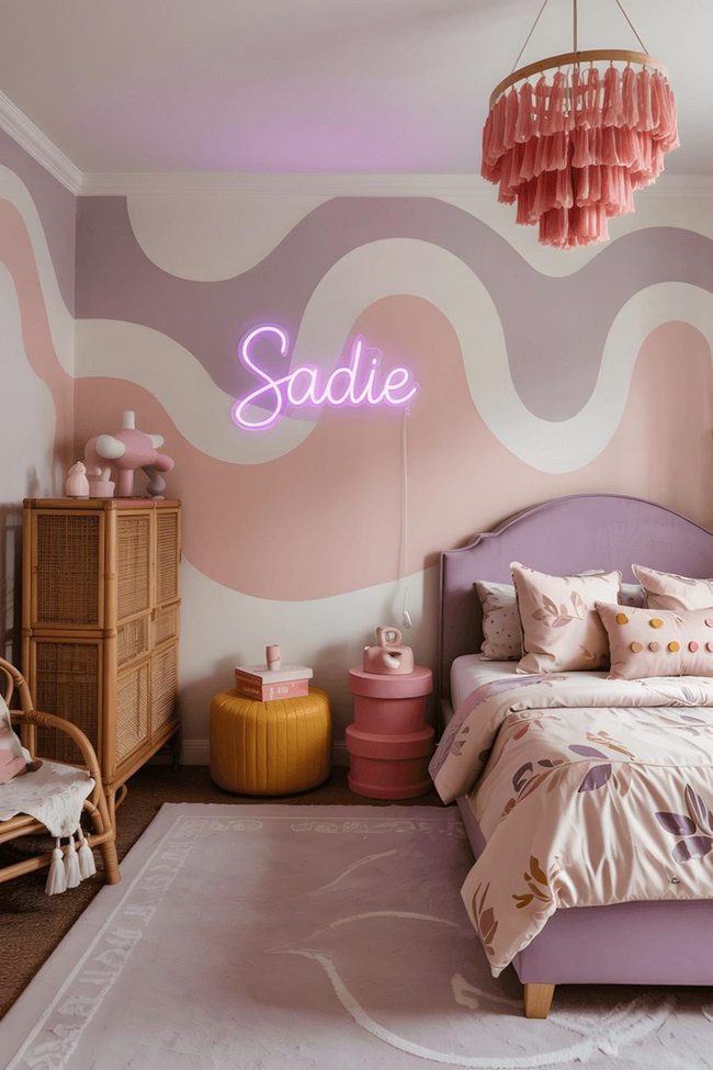 Neon Pink Accents Against Lavender Waves