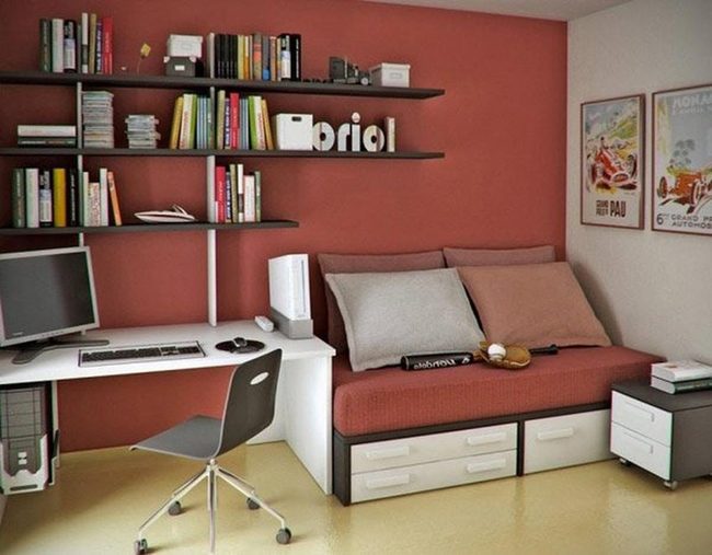Mauve Workspace With Integrated Shelf