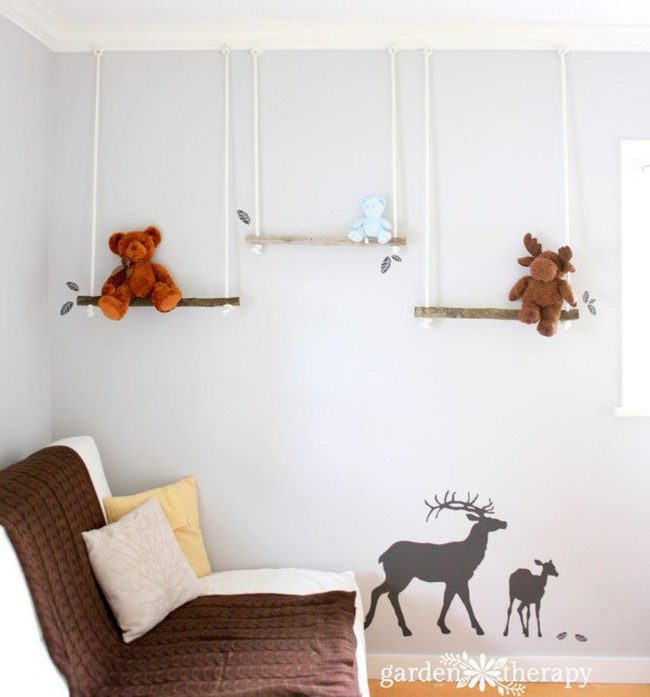 Wooden Branch Rope Shelves