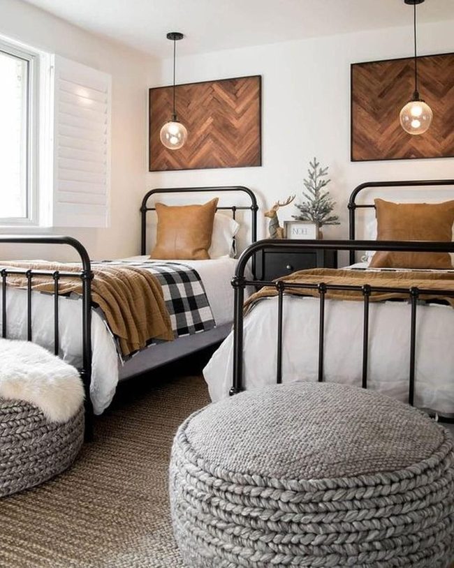 Black Metal Beds With Plaid Layers